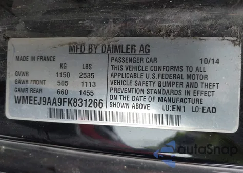 2015 Smart Fortwo Electric Drive Passion from USA, damaged, VIN WMEEJ9AA9FK831266